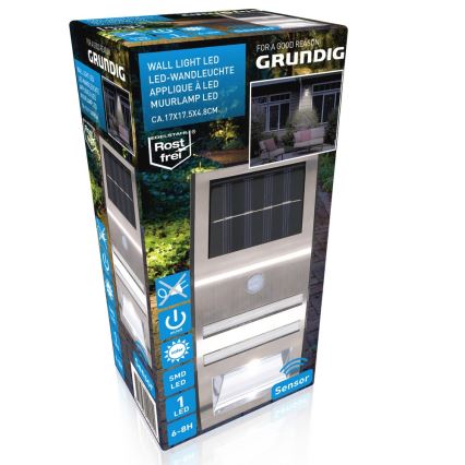 Grundig - LED Soldrevet væglampe med bevægelses- og skumringssensor LED/1xAA 600mAh IP64