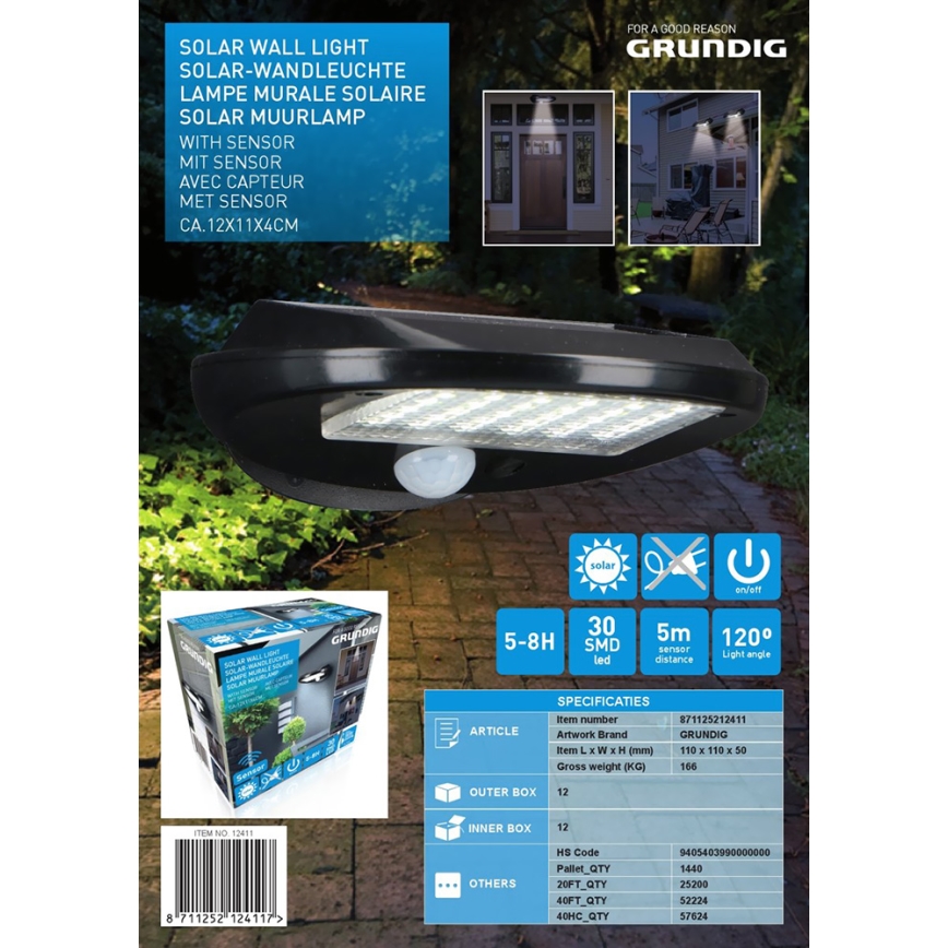 Grundig - SÆT 2x LED solcelle væglampe med sensor LED/3,2V