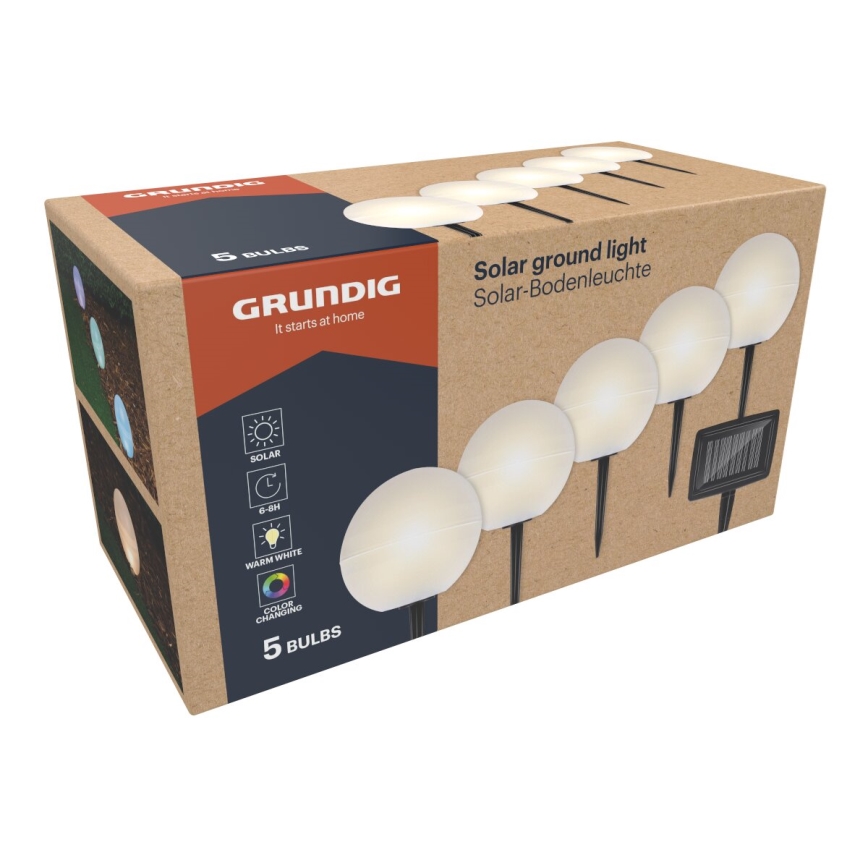 Grundig - SÆT 5x LED m. RGBW-farver  Solcellelampe LED/3,2V IP44