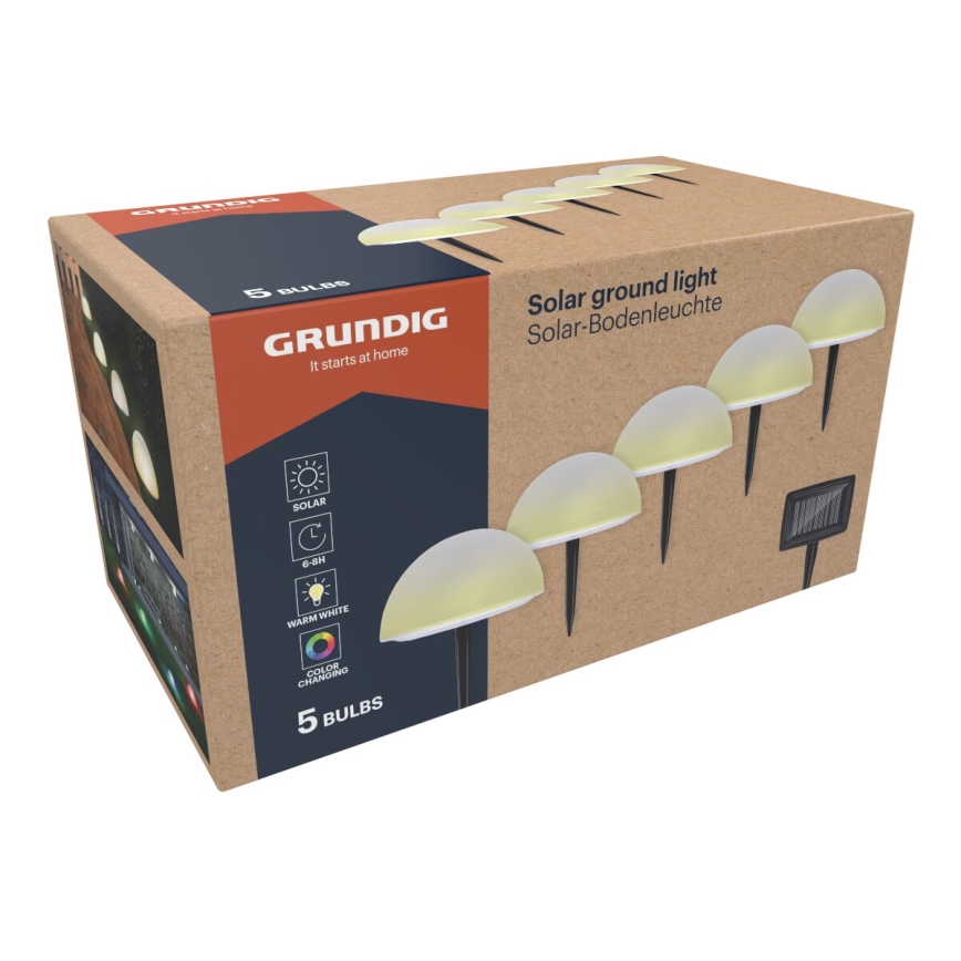 Grundig - SÆT 5x LED m. RGBW-farver Solcellelampe LED/3,2V IP44