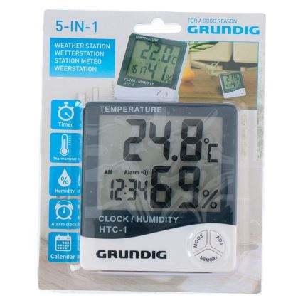 Grundig - Vejrstation med vækkeur 1xAAA