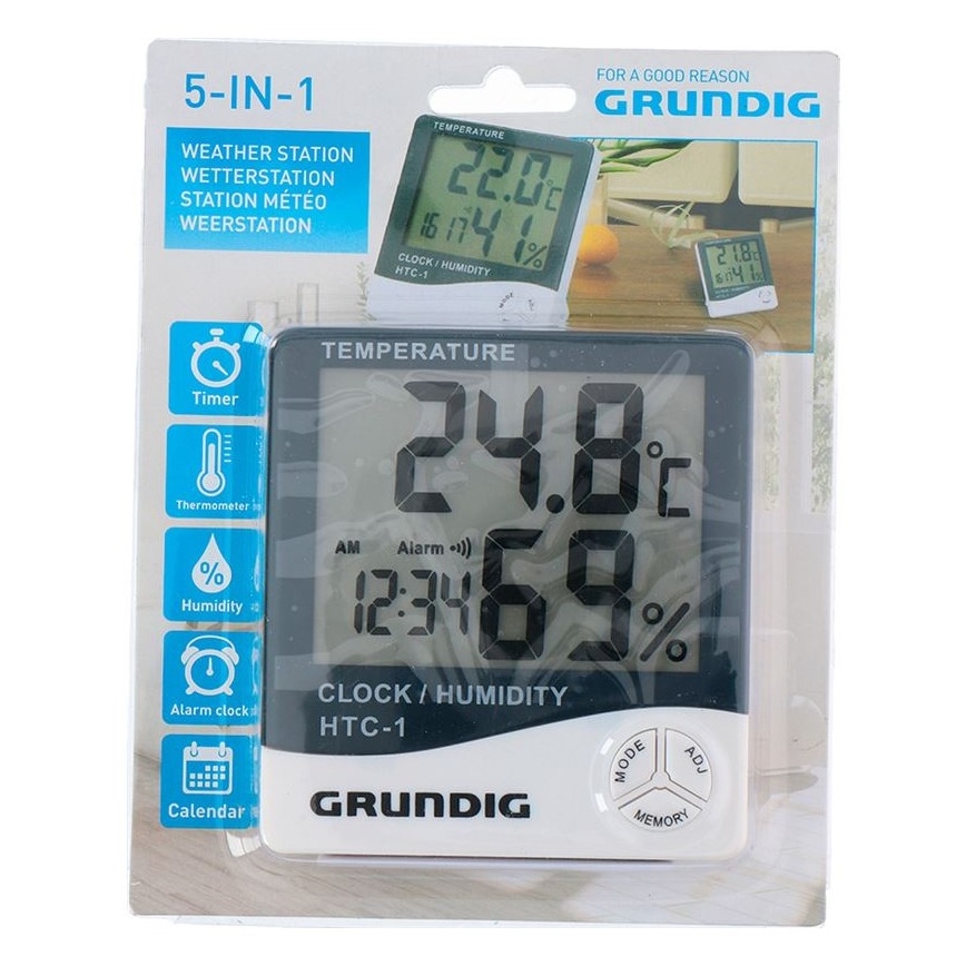 Grundig - Vejrstation med vækkeur 1xAAA