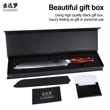 Gudaro - Damaskusstål brødkniv KENSHO 8, 67 lag stål, længde 20 cm