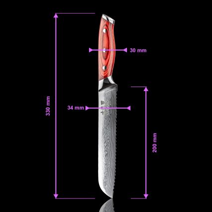 Gudaro - Damaskusstål brødkniv KENSHO 8, 67 lag stål, længde 20 cm