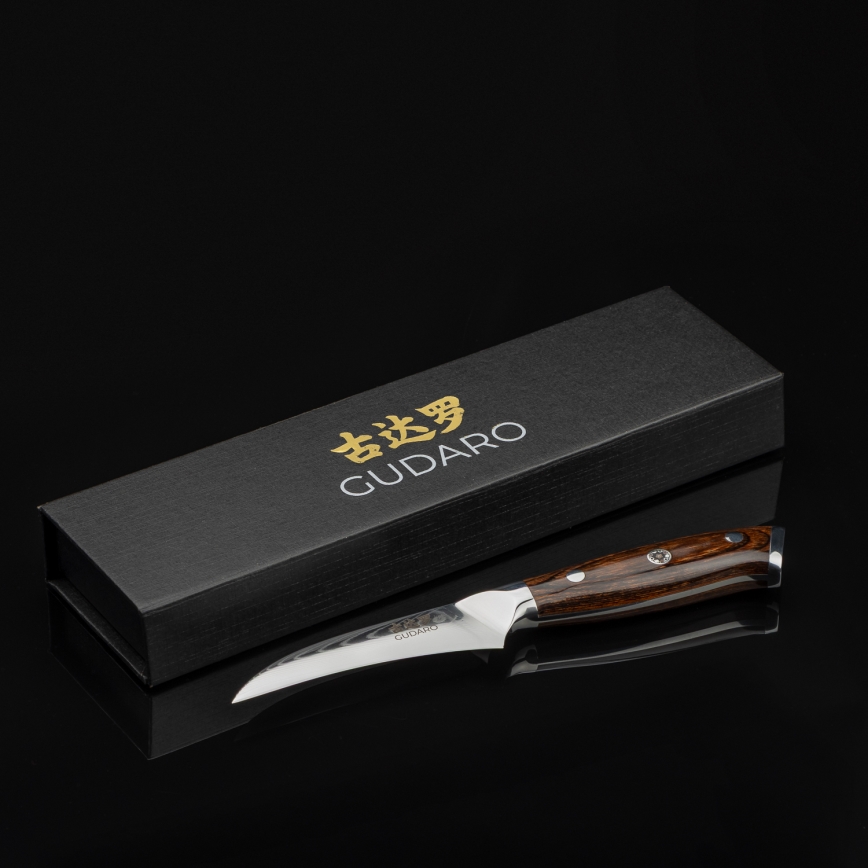 Gudaro -Damaskus-frugtkniv FENG 3,5, 67 lag damaskusstål, længde 9,5cm