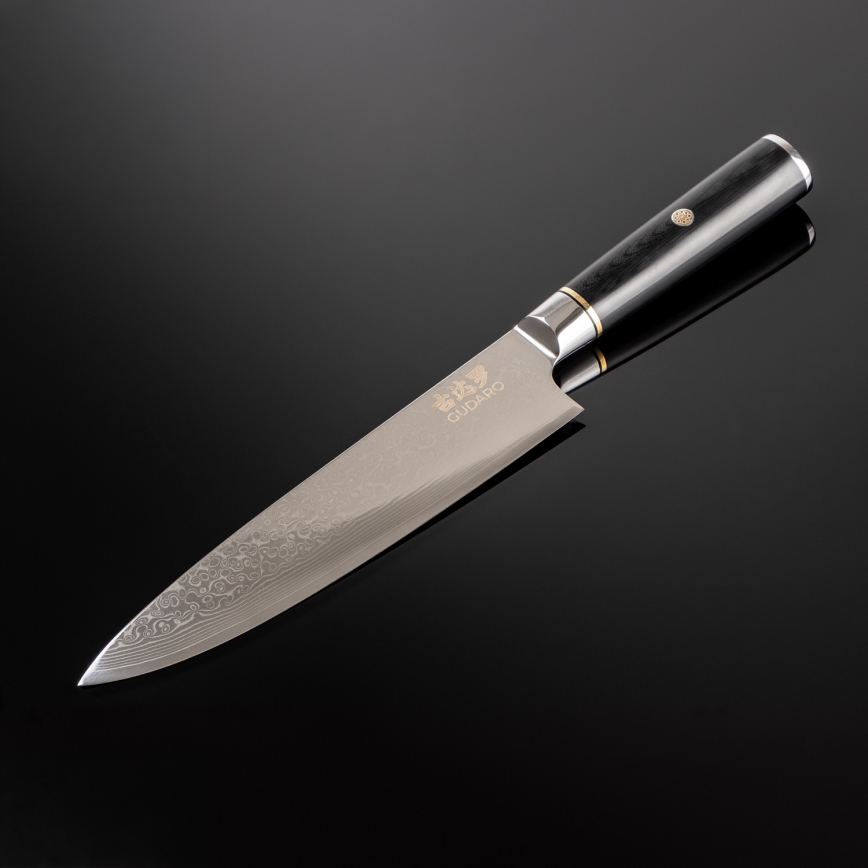 Gudaro - Damaskus kokkekniv AKIRO 8, 67-lags stål, bladlængde 20 cm, sort