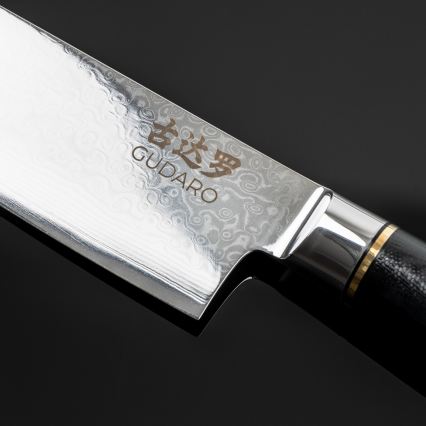 Gudaro - Santoku-køkkenkniv i damaskusstål AKIRO 7, 67-lags stål, klingelængde 17,5 cm, sort