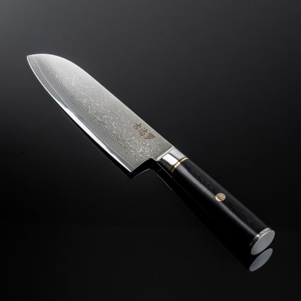 Gudaro - Santoku-køkkenkniv i damaskusstål AKIRO 7, 67-lags stål, klingelængde 17,5 cm, sort