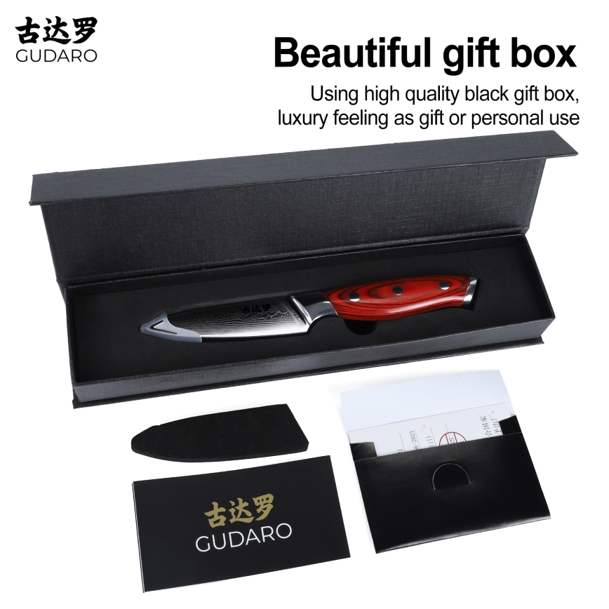 Gudaro - Damaskus-køkkenkniv KENSHO 3,5, 67 lag stål, længde 9,5 cm