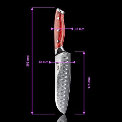 Gudaro - KENSHO Santoku-køkkenkniv 7, damaskusstål i 67 lag, længde 17,5 cm