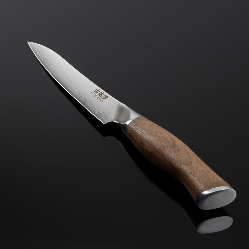 Gudaro - Damaskusstål universalkniv TAKUMI 5, 67 lag stål, bladlængde 12,5 cm, valnød