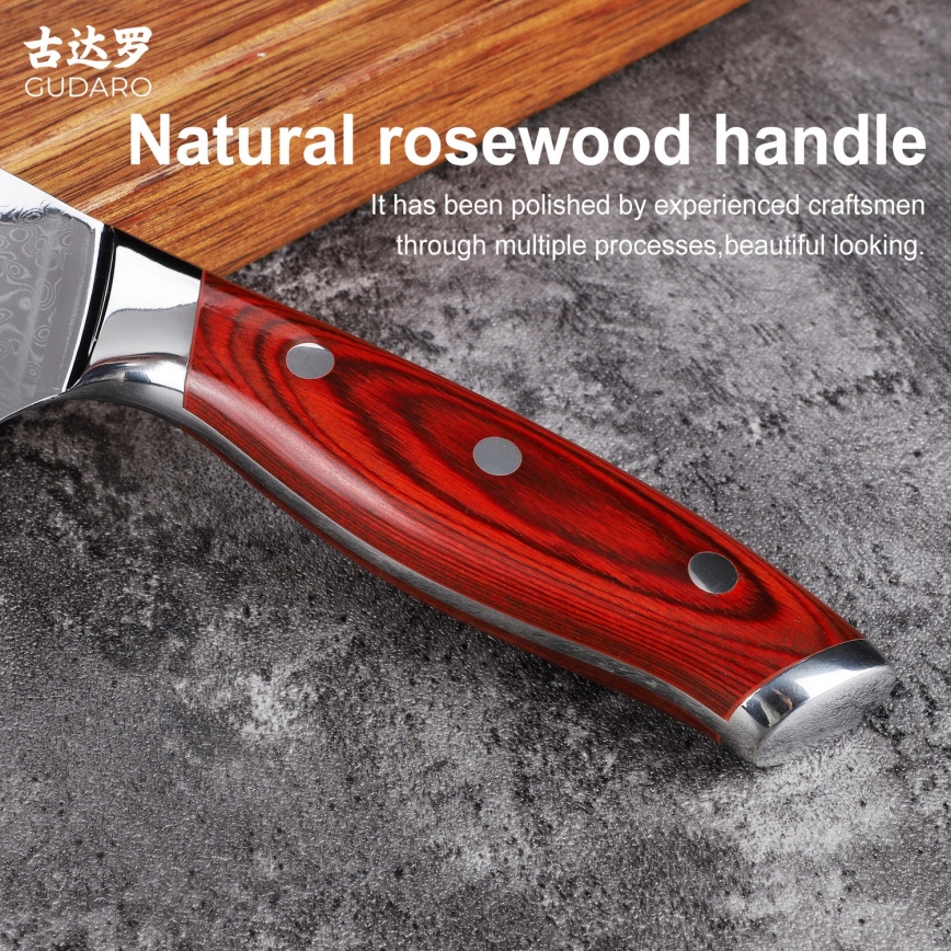 Gudaro - Damaskusstål køkkenøkse KENSHO 6,5, 67 lag stål, længde 16,2 cm