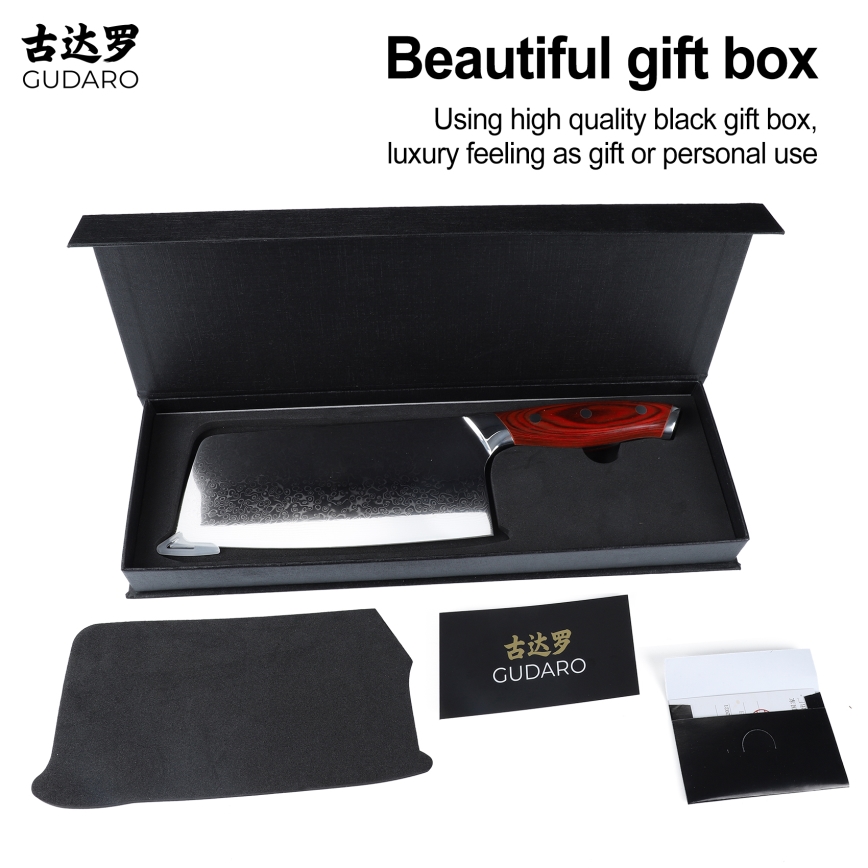 Gudaro - Damaskusstål køkkenøkse KENSHO 6,5, 67 lag stål, længde 16,2 cm