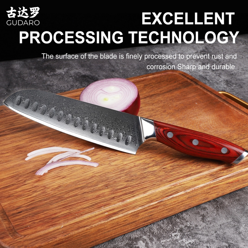 Gudaro - KENSHO 7-delt knivsæt med blok i akacietræ