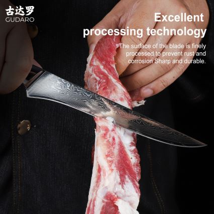 Gudaro - KENSHO udbeningskniv i damaskusstål 6, 67-lags stål, længde 15 cm