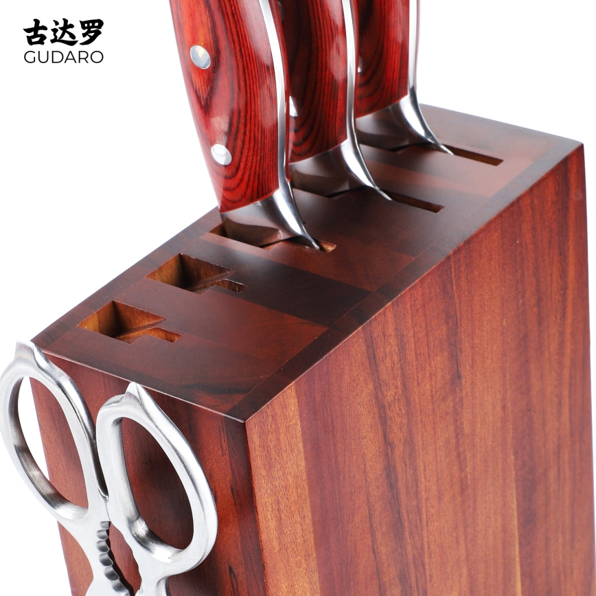 Gudaro - Knivblok AKIRA 25x25x10 cm i akacietræ