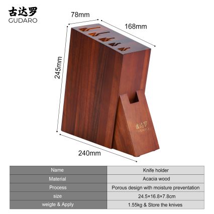 Gudaro - Knivblok AKIRA 25x25x10 cm i akacietræ