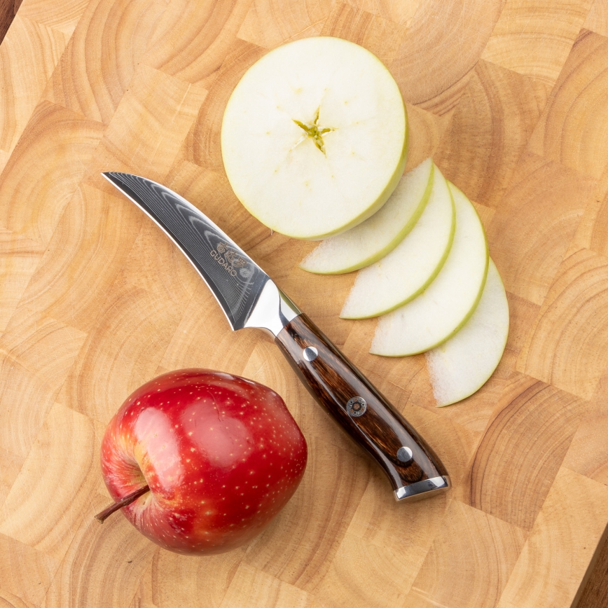 Gudaro - SÆT 1x chefkniv FENG 8, i damaskusstål (67 lag), længde 20 cm + 1x Santoku-kniv FENG 7,5, i damaskusstål (67 lag), længde 18 cm + 1x GRATIS frugtkniv FENG 3,5, i damaskusstål (67 lag), længde 9,5 cm