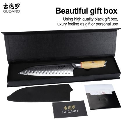 Gudaro - Santoku køkkenkniv HIKARI i damaskusstål 7, 67-lags stål, bladlængde 17,5 cm