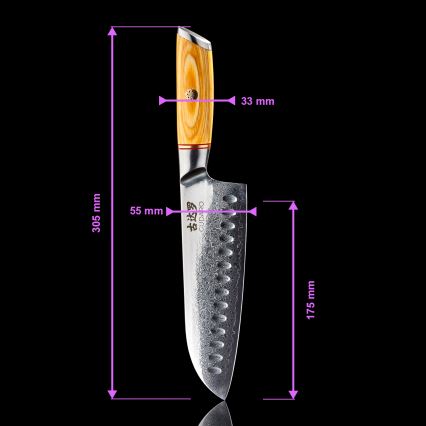 Gudaro - Santoku køkkenkniv HIKARI i damaskusstål 7, 67-lags stål, bladlængde 17,5 cm