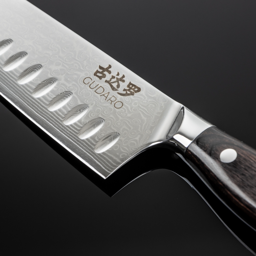 Gudaro - Santoku-køkkenkniv SHIRO i damaskusstål 7, 67-lags, længde 17,5 cm