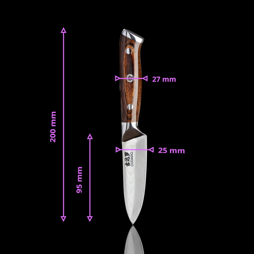 Gudaro - SÆT 2x damaskusstål Santoku-køkkenknive FENG 7,5, 67-lags stål, længde 18 cm + 1x GRATIS damaskusstål køkkenkniv FENG 3,5, 67-lags stål, længde 9,5 cm