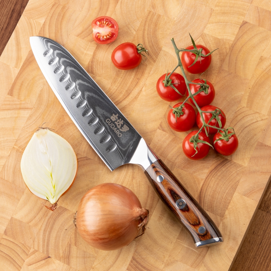 Gudaro - SÆT 2x Santoku-køkkenkniv i damaskusstål FENG 7,5, 67-lags stål, længde 18 cm + 1x GRATIS frugtkniv i damaskusstål FENG 3,5, 67-lags stål, længde 9,5 cm