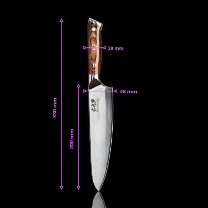 Gudaro - SÆT 1x kokkekniv i damaskusstål FENG 8, 67 lag stål, længde 20 cm + 1x Santoku-kniv i damaskusstål FENG 7,5, 67 lag stål, længde 18 cm + 1x GRATIS køkkenkniv i damaskusstål FENG 3,5, 67 lag stål, længde 9,5 cm