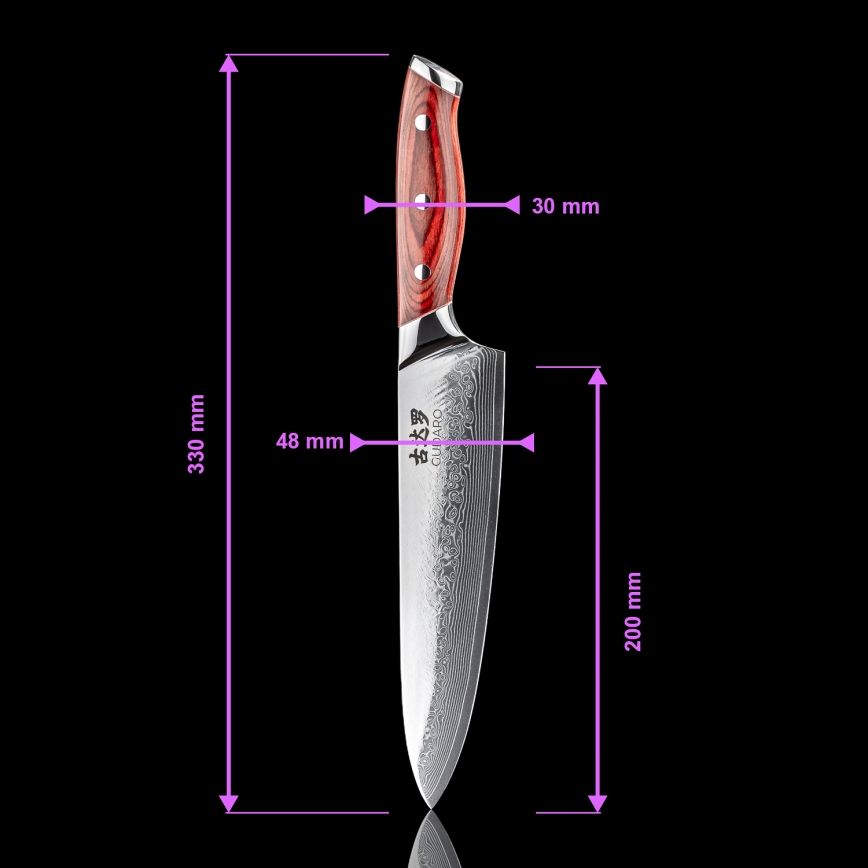 Gudaro - Sæt med 5 damaskus køkkenknive KENSHO + magnetisk knivholder