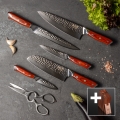 Gudaro - Sæt med 5 damaskus-køkkenknive MIYABI + knivblok og fjerkræsaks