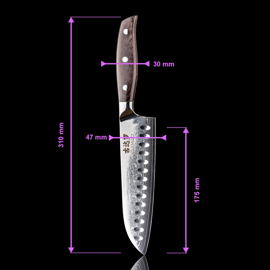 Gudaro - Sæt med 5 damaskus køkkenknive SHIRO + magnetisk knivliste