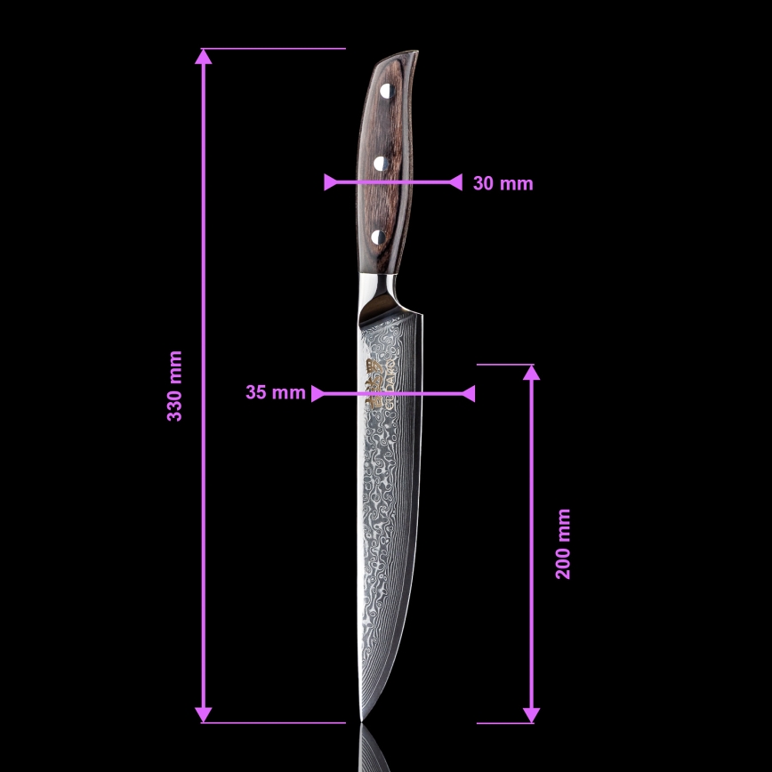 Gudaro - Sæt med 5 damaskus køkkenknive SHIRO + magnetisk knivliste