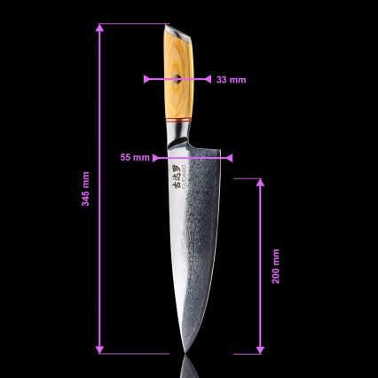 Gudaro - Sæt med 5 HIKARI-køkkenknive i damaskusstål + magnetisk knivholder