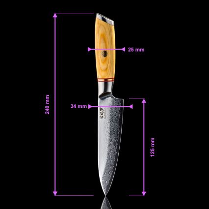 Gudaro - Sæt med 5 HIKARI-køkkenknive i damaskusstål + magnetisk knivholder