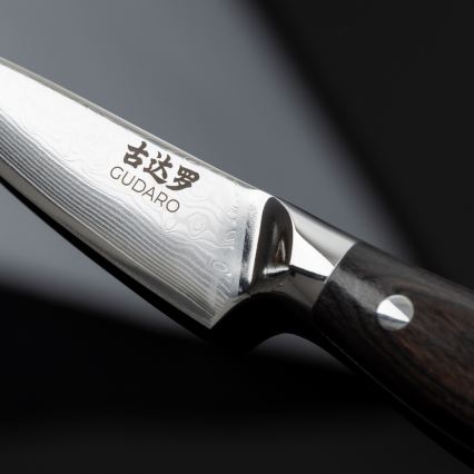Gudaro - Sæt med 5x damaskus køkkenknive SHIRO + kniv- og saksestativ til fjerkræ