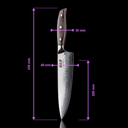 Gudaro - Sæt med 5x damaskus køkkenknive SHIRO + kniv- og saksestativ til fjerkræ