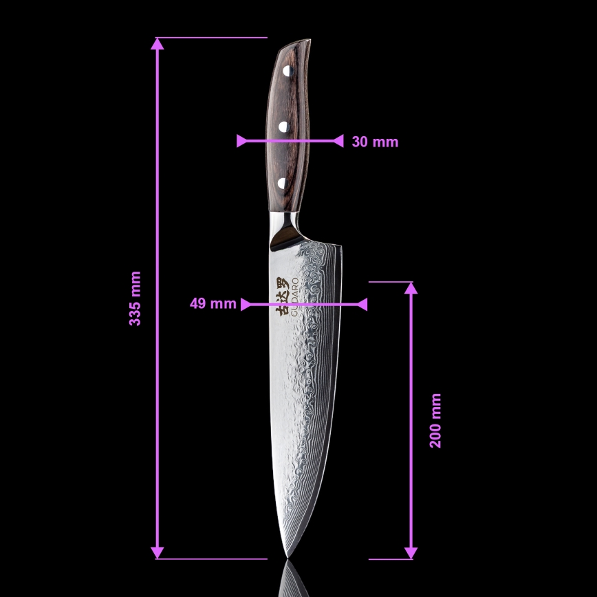 Gudaro - Sæt med 5x damaskus køkkenknive SHIRO + kniv- og saksestativ til fjerkræ