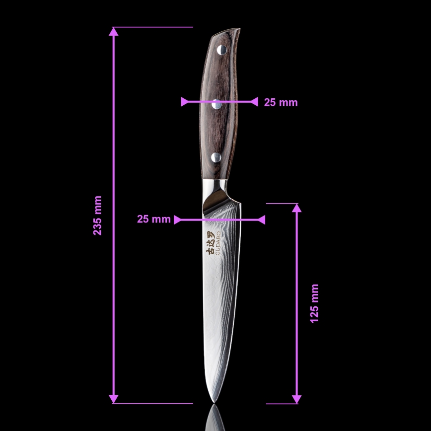 Gudaro - Sæt med 5x damaskus køkkenknive SHIRO + kniv- og saksestativ til fjerkræ