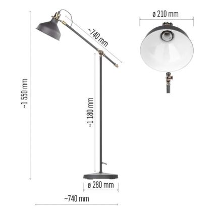 Gulvlampe ARTHUR 1xE27/25W/230V grå