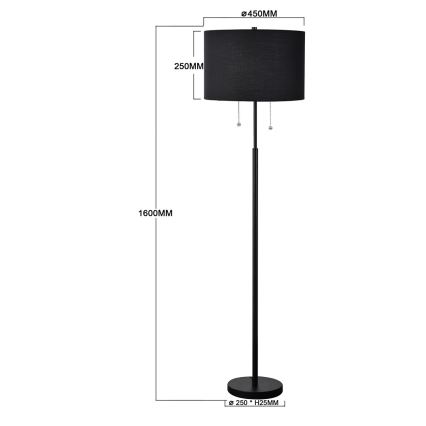 Gulvlampe FOGO, 2x E27, 15 W, 230 V, sort