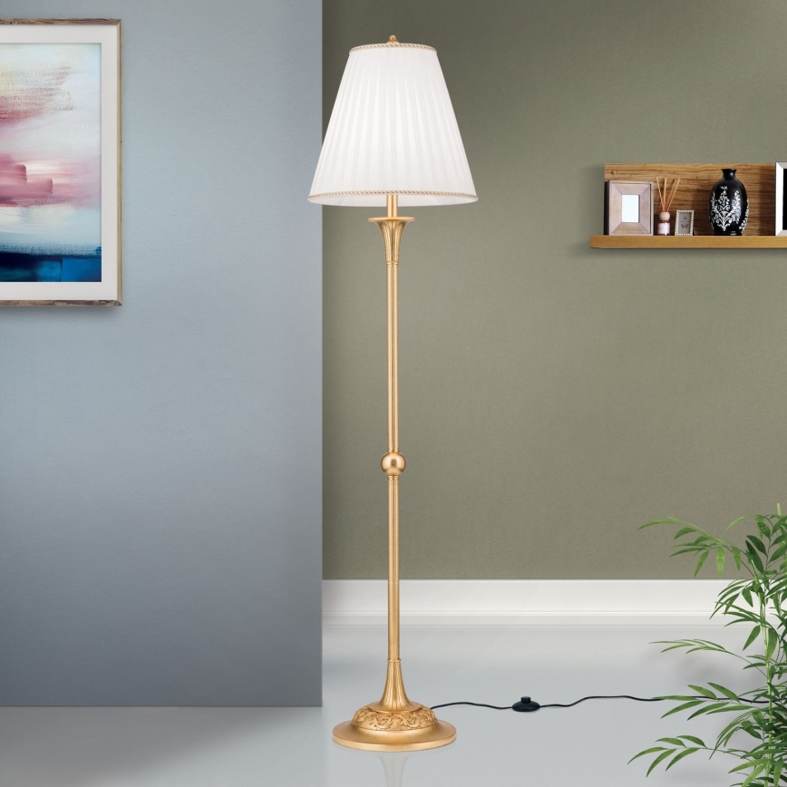 Gulvlampe FONSA 1xE27/60W/230V hvid/guldfarvet