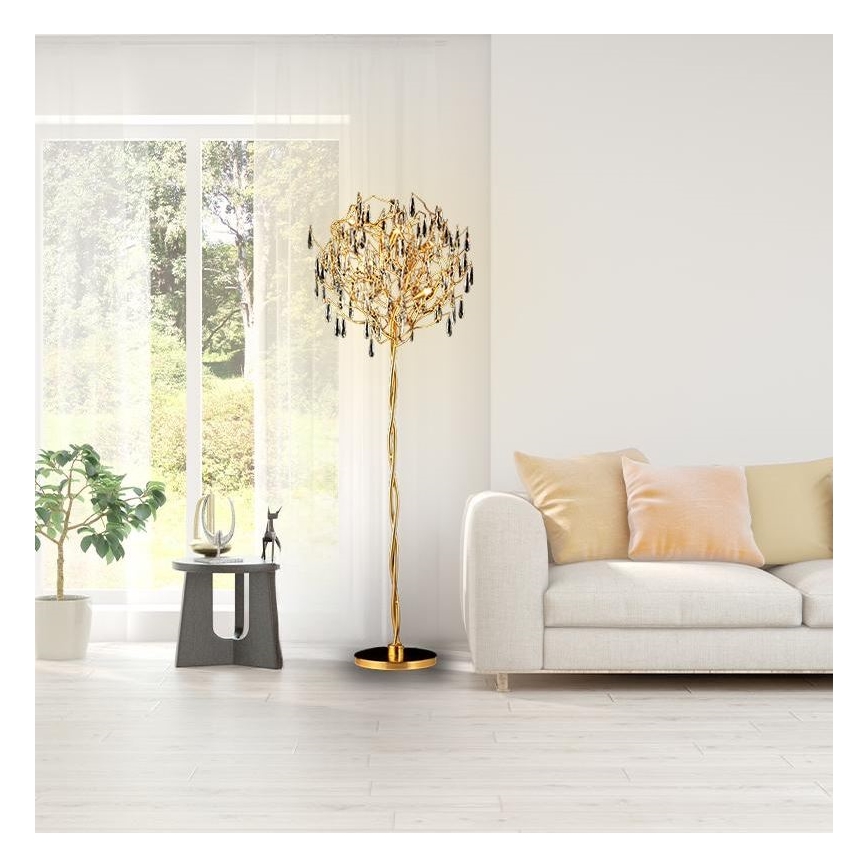 Gulvlampe i krystal 5xG9/40W/230V guldfarvet