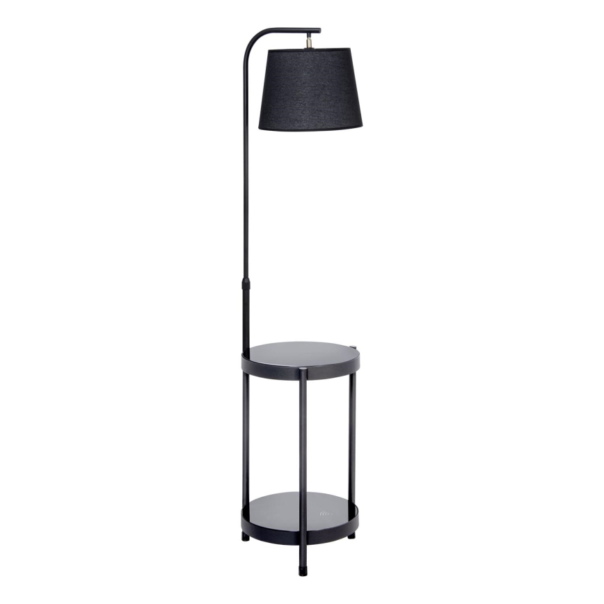 Gulvlampe med bord 1xE27/60W/230V USB sort