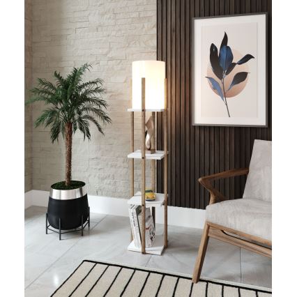 Gulvlampe med hylder NORA 1xE27/40W/230V brun/hvid