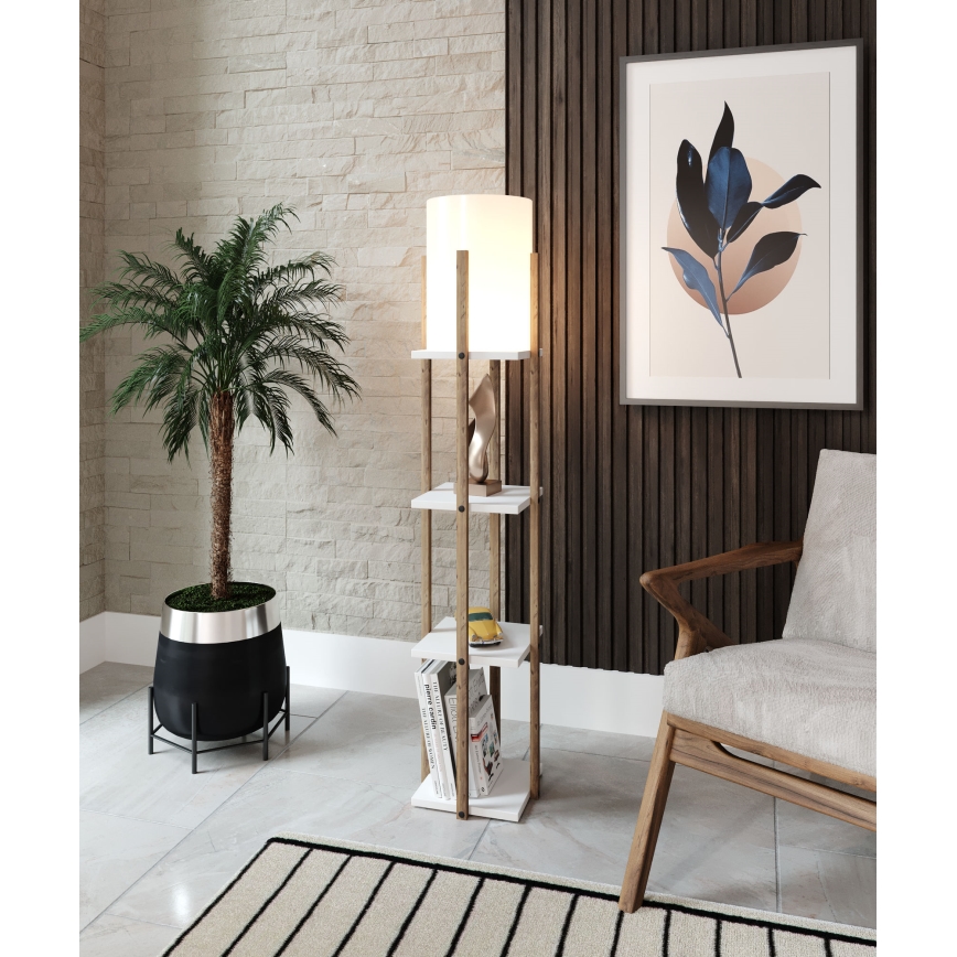 Gulvlampe med hylder NORA 1xE27/40W/230V brun/hvid