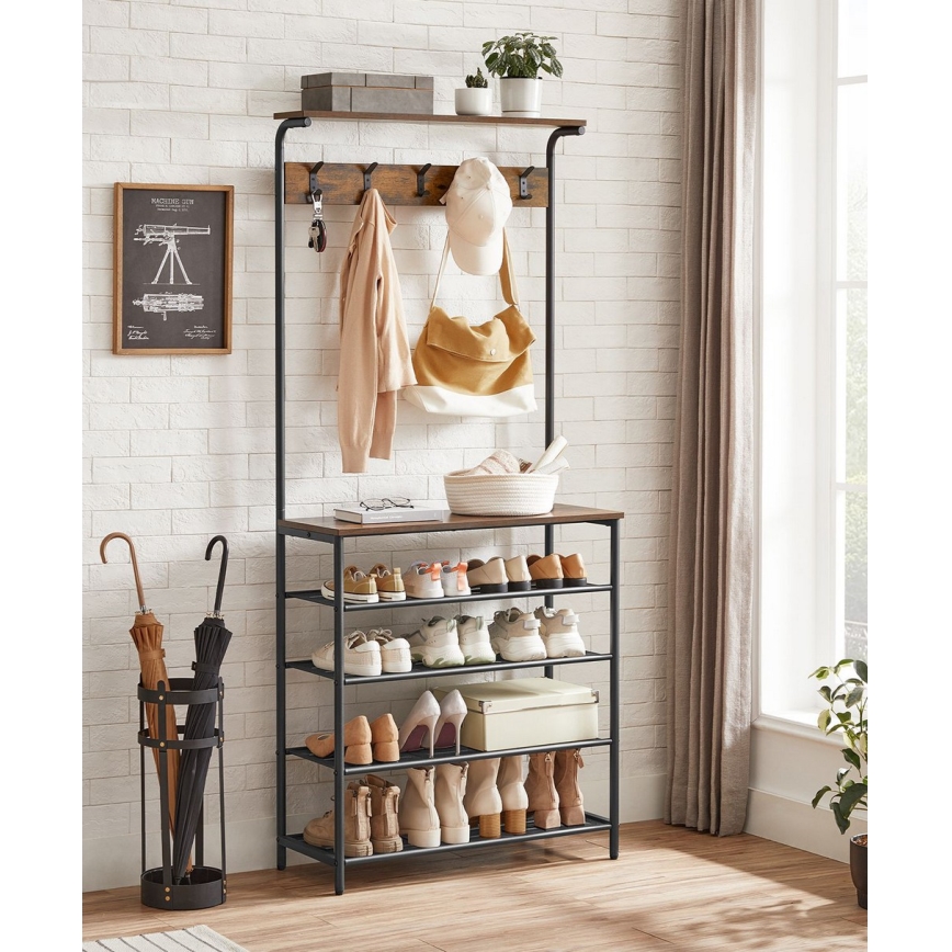 Gulvstående knagerække NAVOR, brun/sort