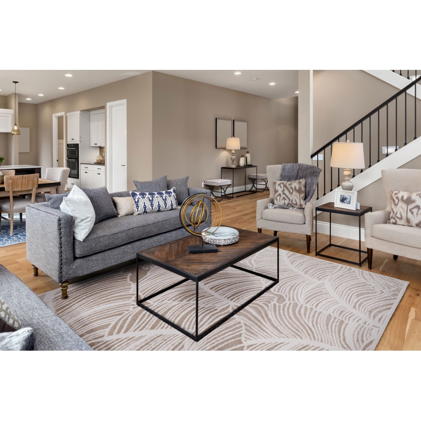 Gulvtæppe SALAMANCA 200x280 cm beige/hvid med bladmønster