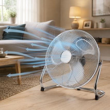 Gulvventilator 140 W/230 V, Ø 45 cm, blank krom