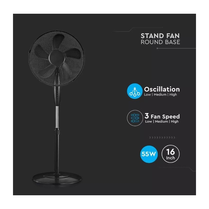 Gulvventilator diam. 43 cm 55W/230V sort