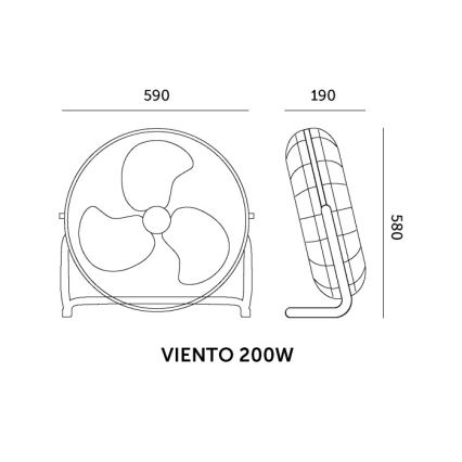 Gulvventilator VIENTO 200 W/230 V, blank krom